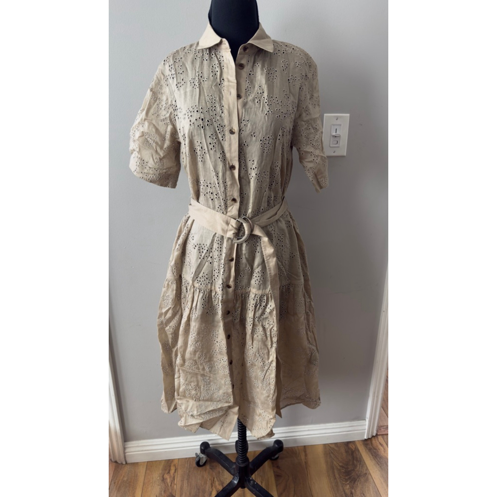 Women's Lafayette 148 Denver Beige Eyelet Midi Dress S